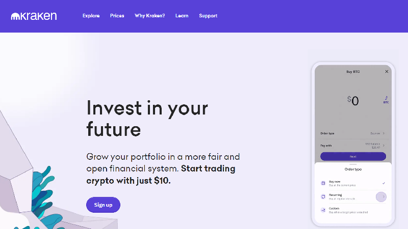 Kraken scambio di criptovalute a basso costo.

